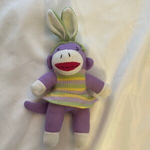Striped Purple and Green Knit Easter Sock Monkey